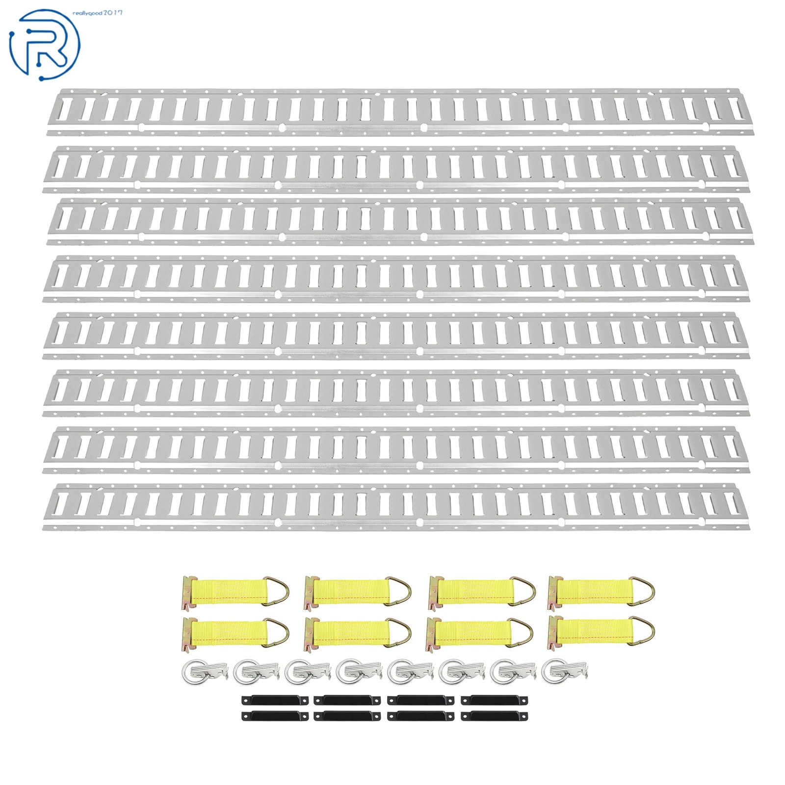 E Track Tie Down Rail Kit 5' E Track Rails With Caps Straps Rings 32 Pack Steel