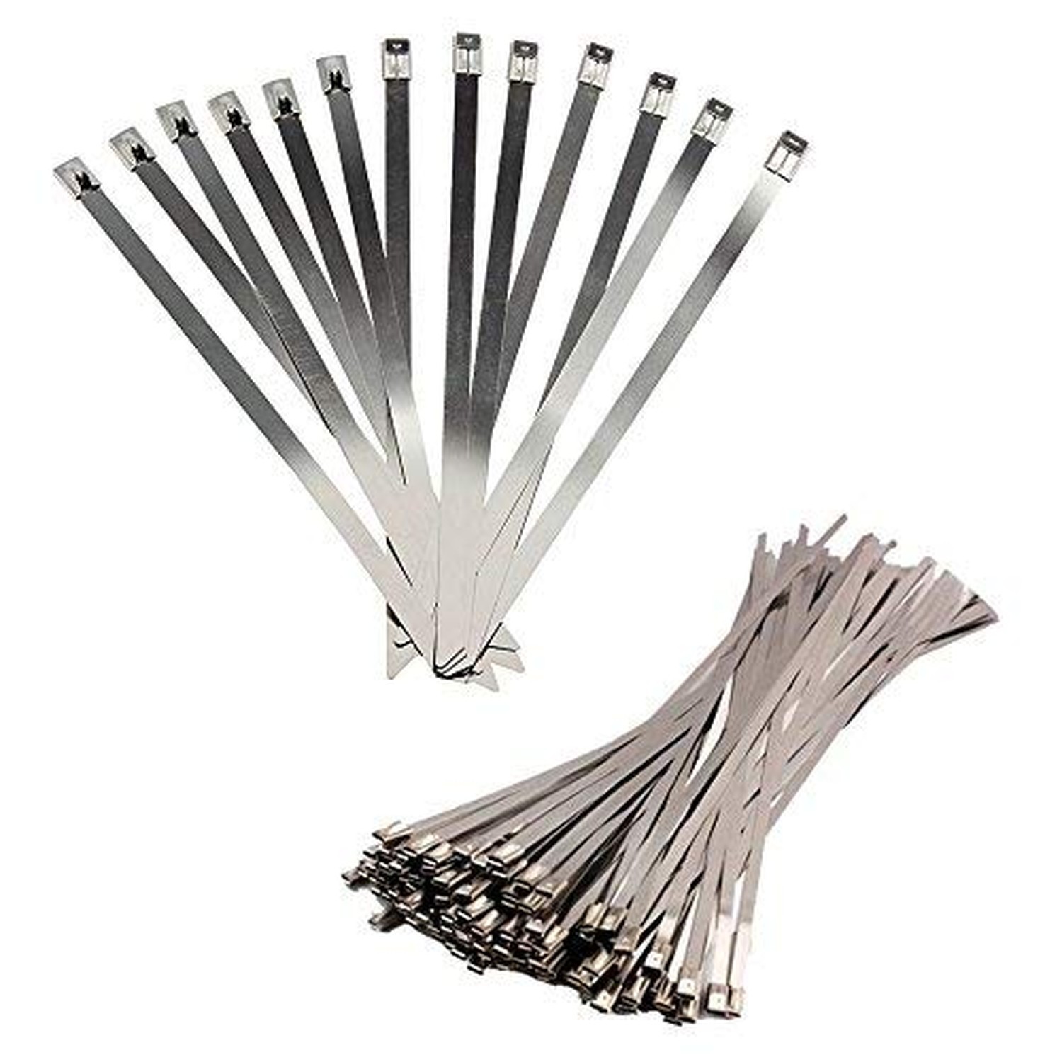 100PCS 14 Inches Stainless Steel Zip Ties Exhaust Wrap, Metal Locking Wrap Ti...