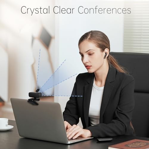 1080P HD Webcam with Noise-Canceling Mic, Auto Light Correction, Deep Black