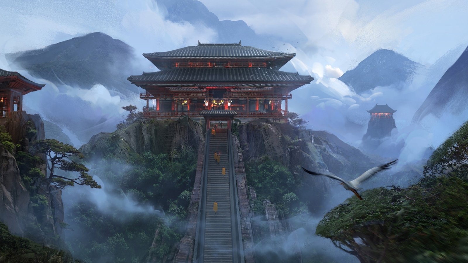 Landscape temple fantasy art Custom Gaming Mat Desk