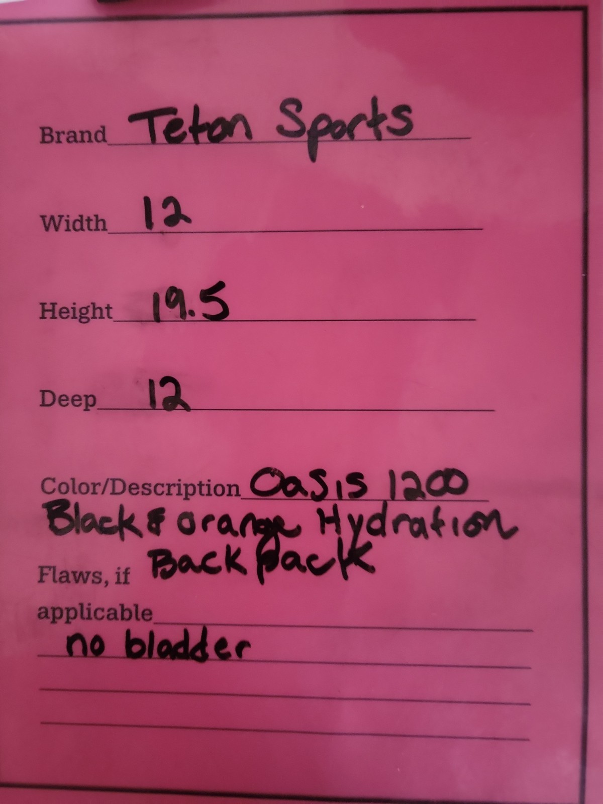 Teton Oasis 1200 Hydration Backpack ***Bladder Not Included***
