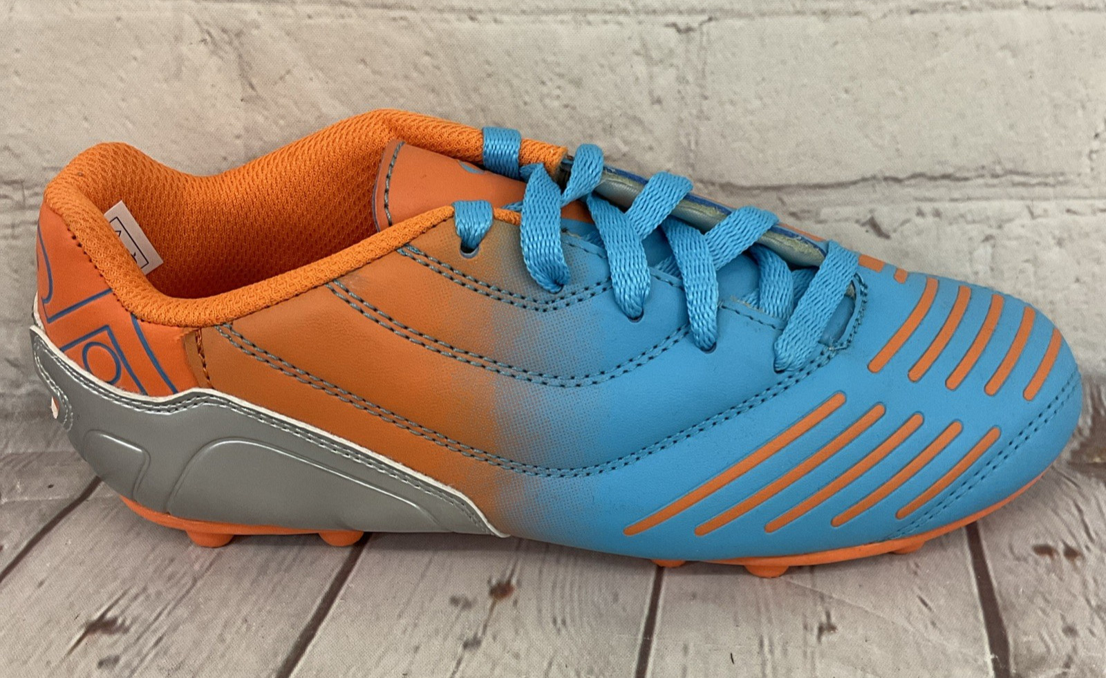 Xara Soccer 9506 Velocity Cleat Shoes Electric Blue Fluid Orange Gray US 2.5