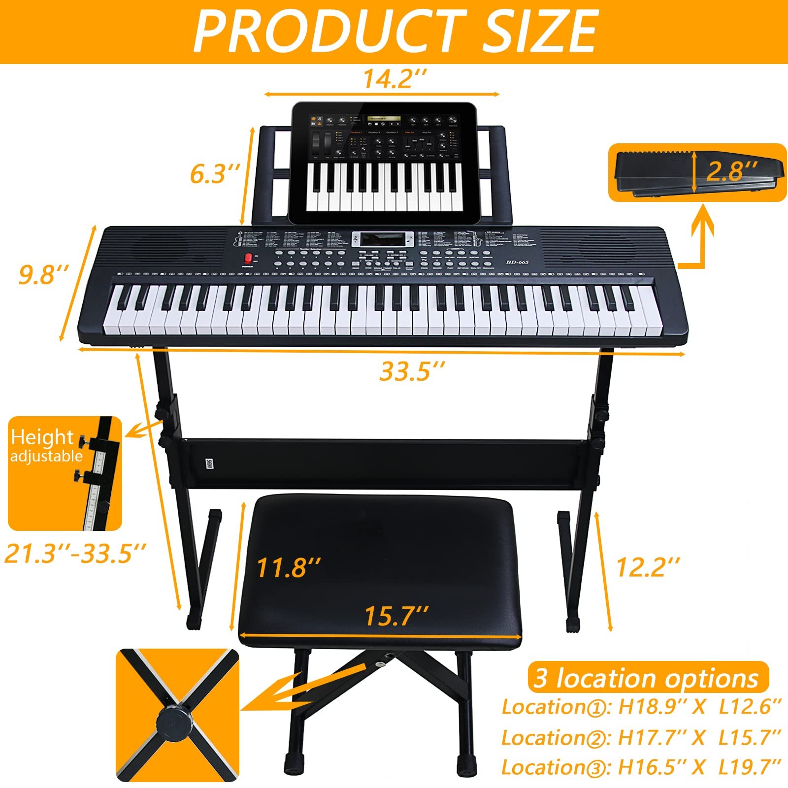 IMGZAR 61 Key Keyboard Piano for Beginners with Lighted Keys & Pro Teaching M...