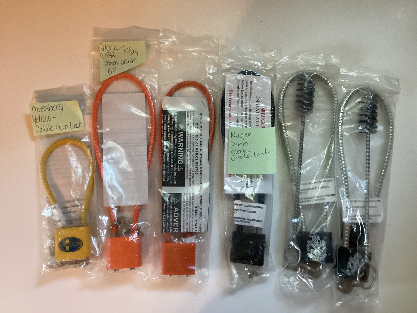 Firearm Gun Handgun Safety Cable Locks Brand New  6 Locks Mossberg, Glock, Ruger