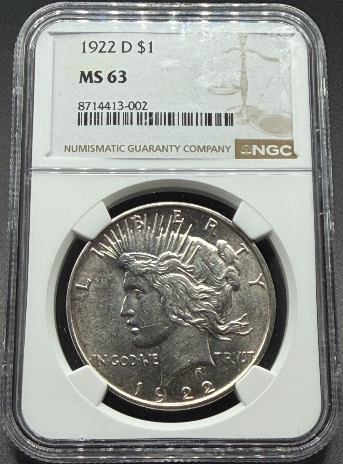 1922-D PEACE SILVER DOLLAR NGC MS63 07XAA26