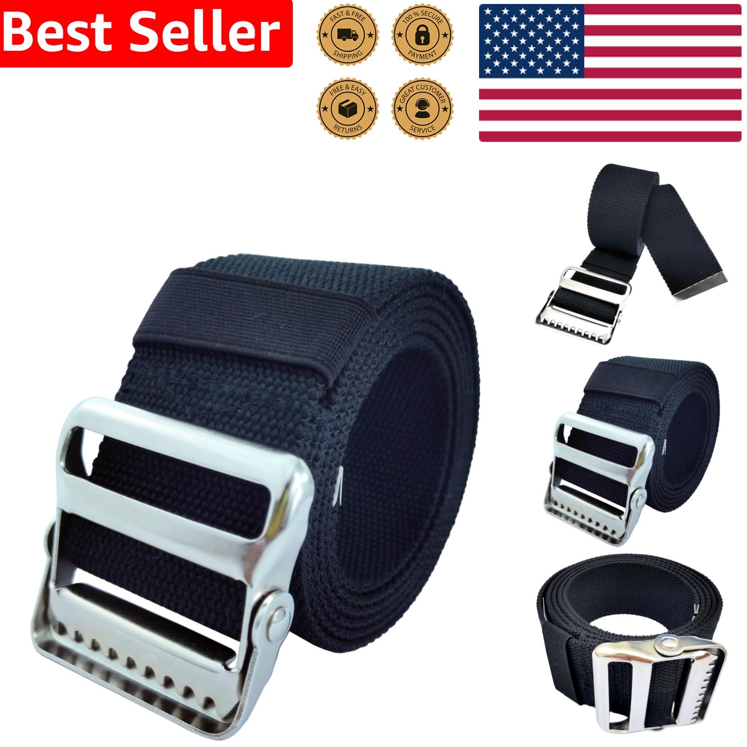 Comfortable Adjustable Gait Belt, 52-Inch for Seniors – Supports Up to 350 lbs