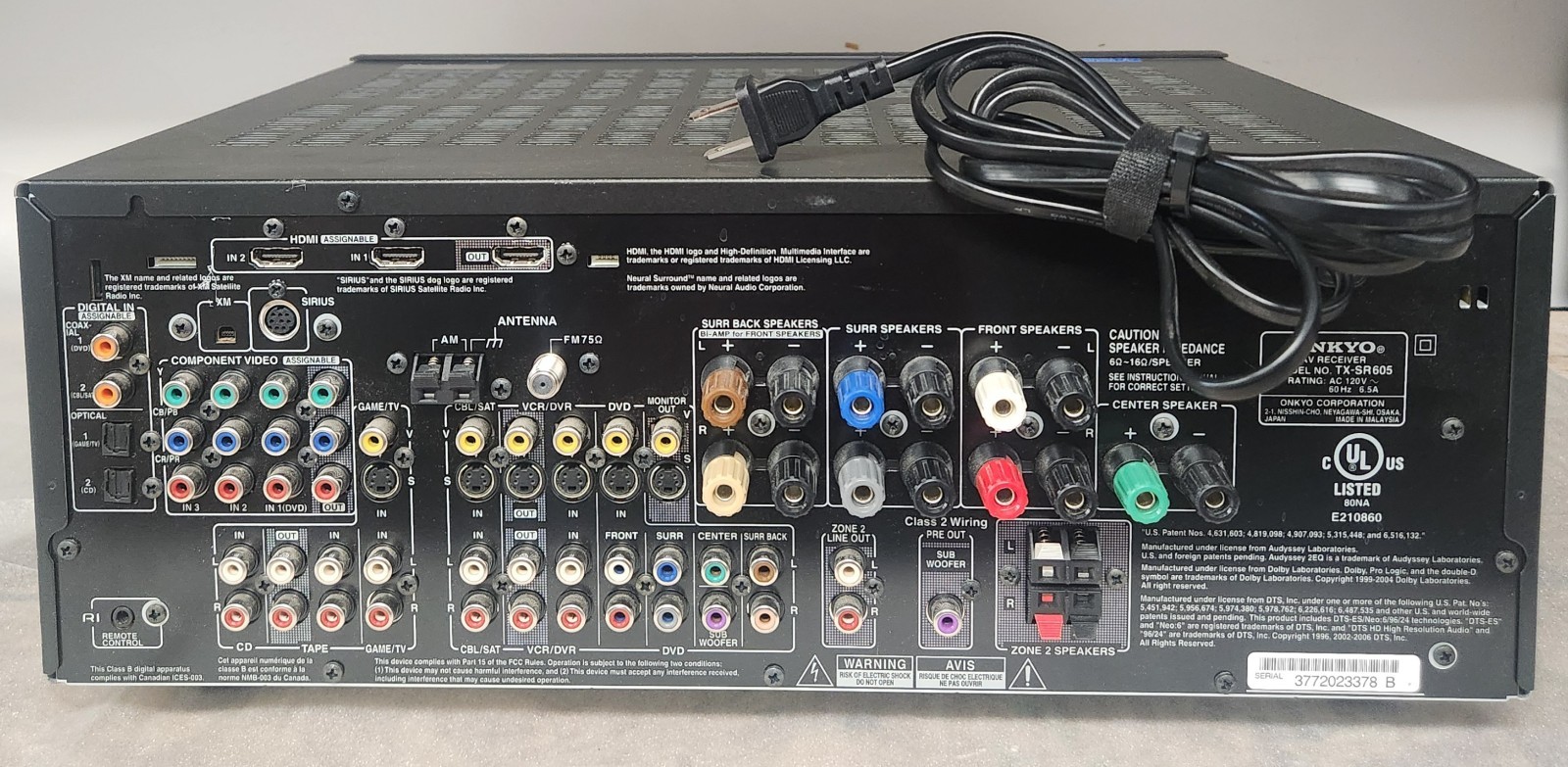 Onkyo AV Receiver Model #TX-SR605
