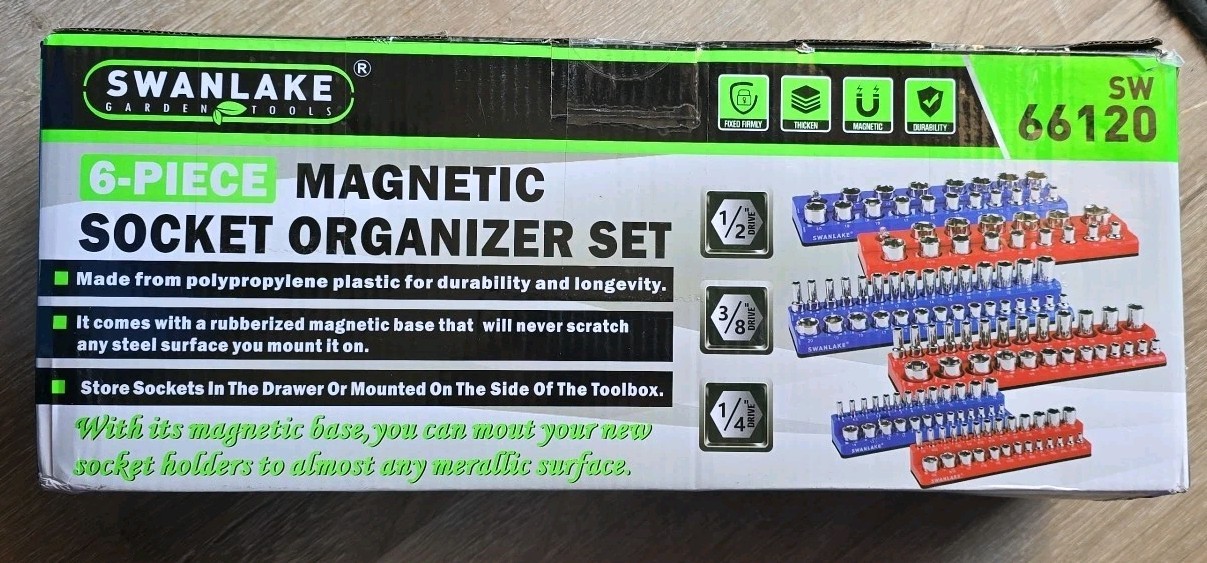 6pc Magnetic Socket Organizer Storage Holder 1/4" 3/8" 1/2" Drive SAE Metric
