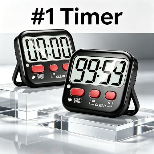 2 Pack Digital Timer for Kids, Magnetic Countdown Kitchen Timers for New Black
