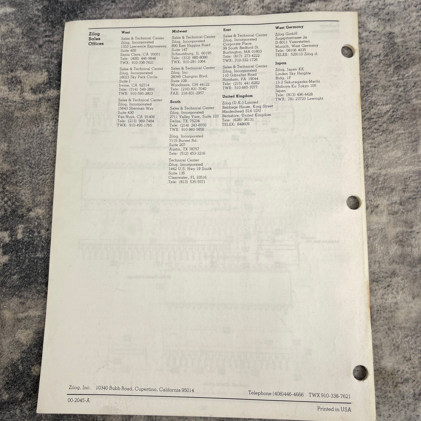 Zilog Z8001/2 Z8000 CPU Central Processing Unit Product Specification March 1981
