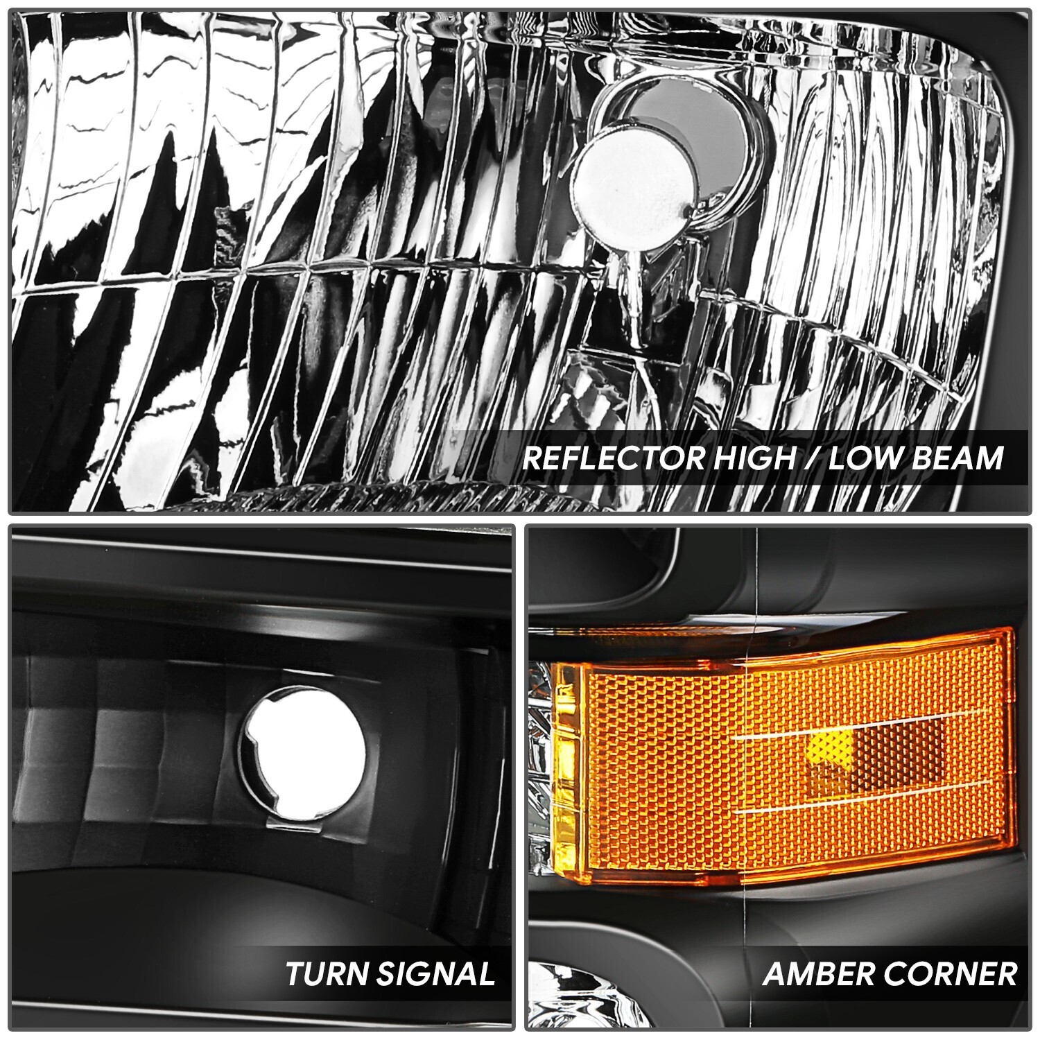 For 08-21 E150 E250 E350 E450 Super Duty Econoline Van Headlight Black/Amber