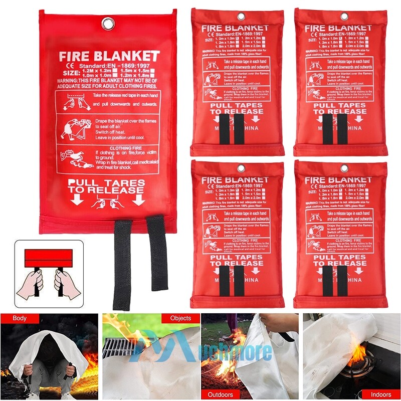 5-Pack 47*47IN Prepared Emergency Fire Blanket Quick Release Retardant Blankets
