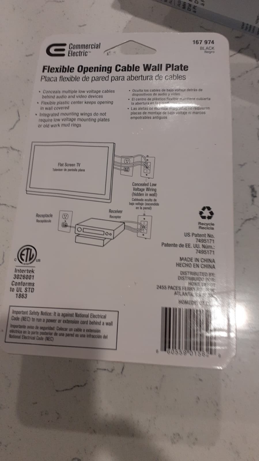 Commercial Electric Flexible Opening Cable Wall Plate - Black - Model 167 974