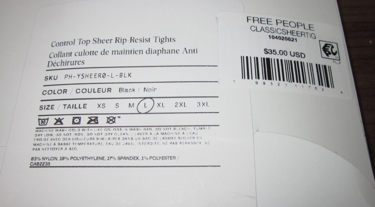 Sheertex Control Top Sheer Rip Resist Tights ~ Black ~ Large
