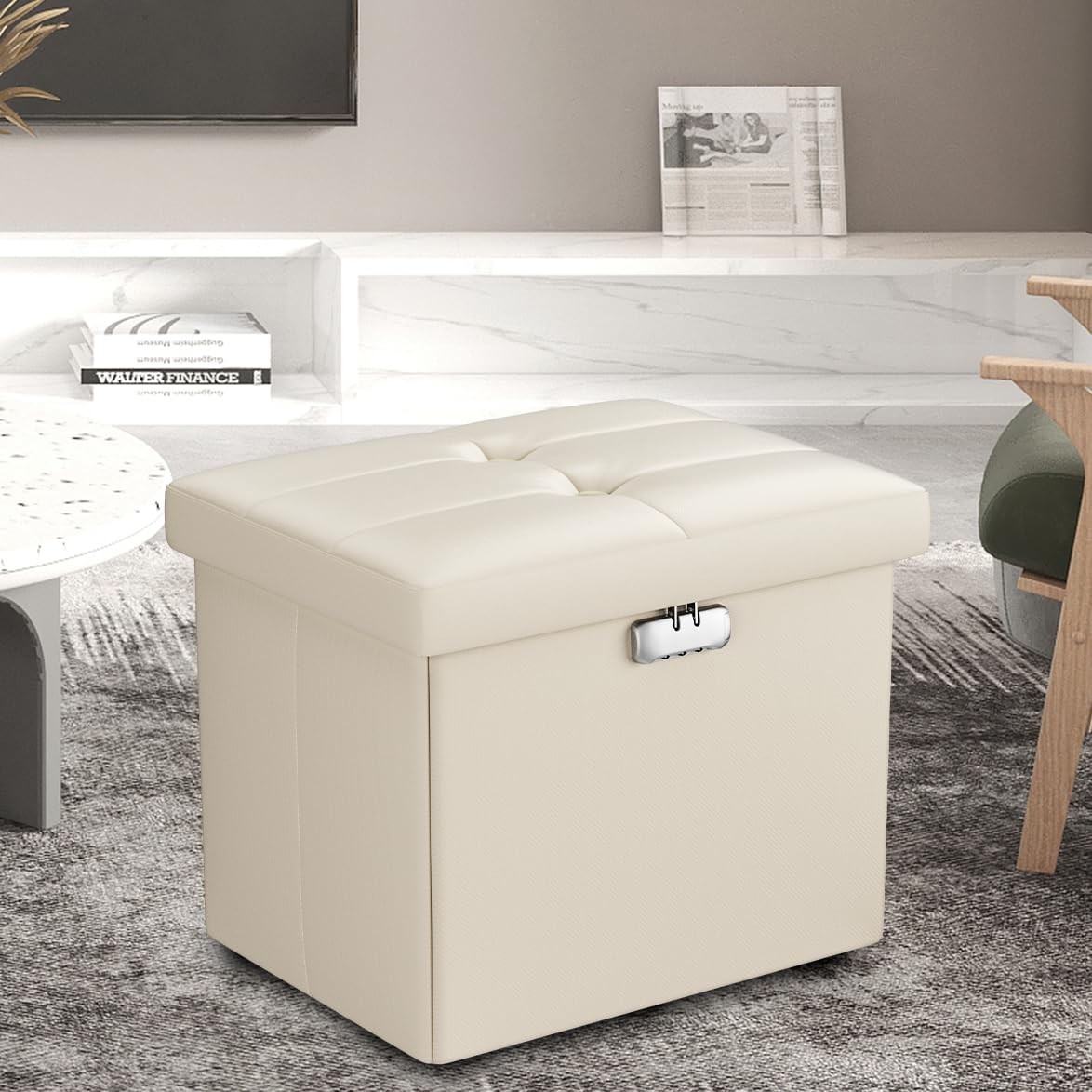 Small Ottoman with Storage, 17 x 13 x 13 inch Fireproof Safe Folding Ottoman ...