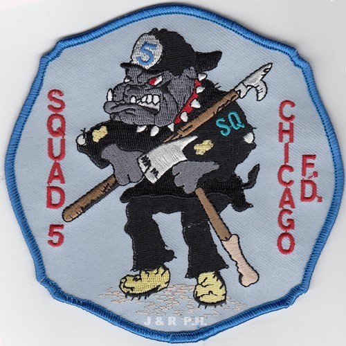 Chicago  Fire Dept. Squad - 5  "Bull Dog", IL (5" x 5" size) fire patch