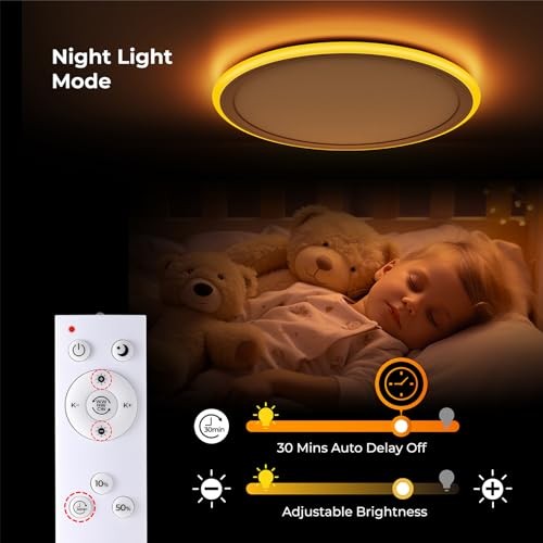 13in LED Flush Mount Ceiling Light Fixture with Remote Control, Dimmable White