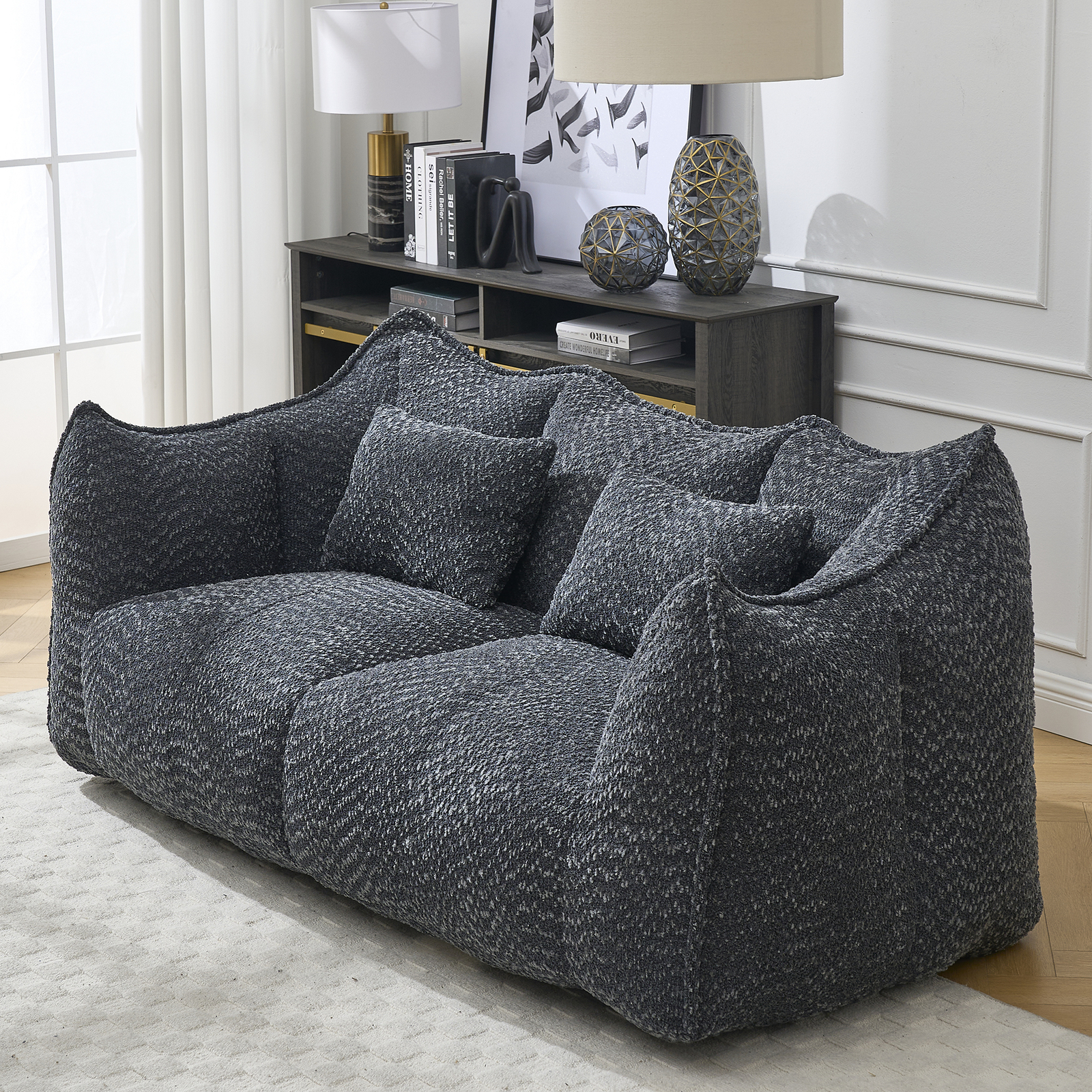 Bean Bag Chairs Lazy Sofa recliner high resilience foam core 2people sofa Black