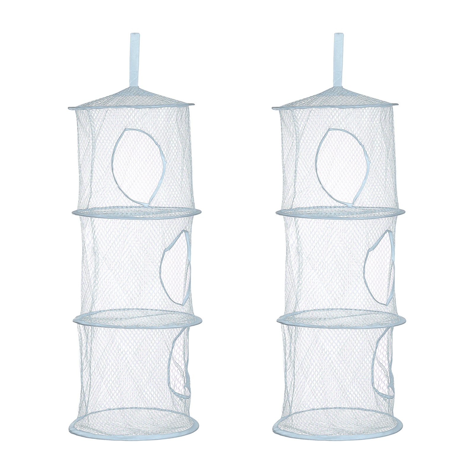 2Pcs Mesh Hanging Storage Basket 3 Compartment Storage Organizer Light Blue