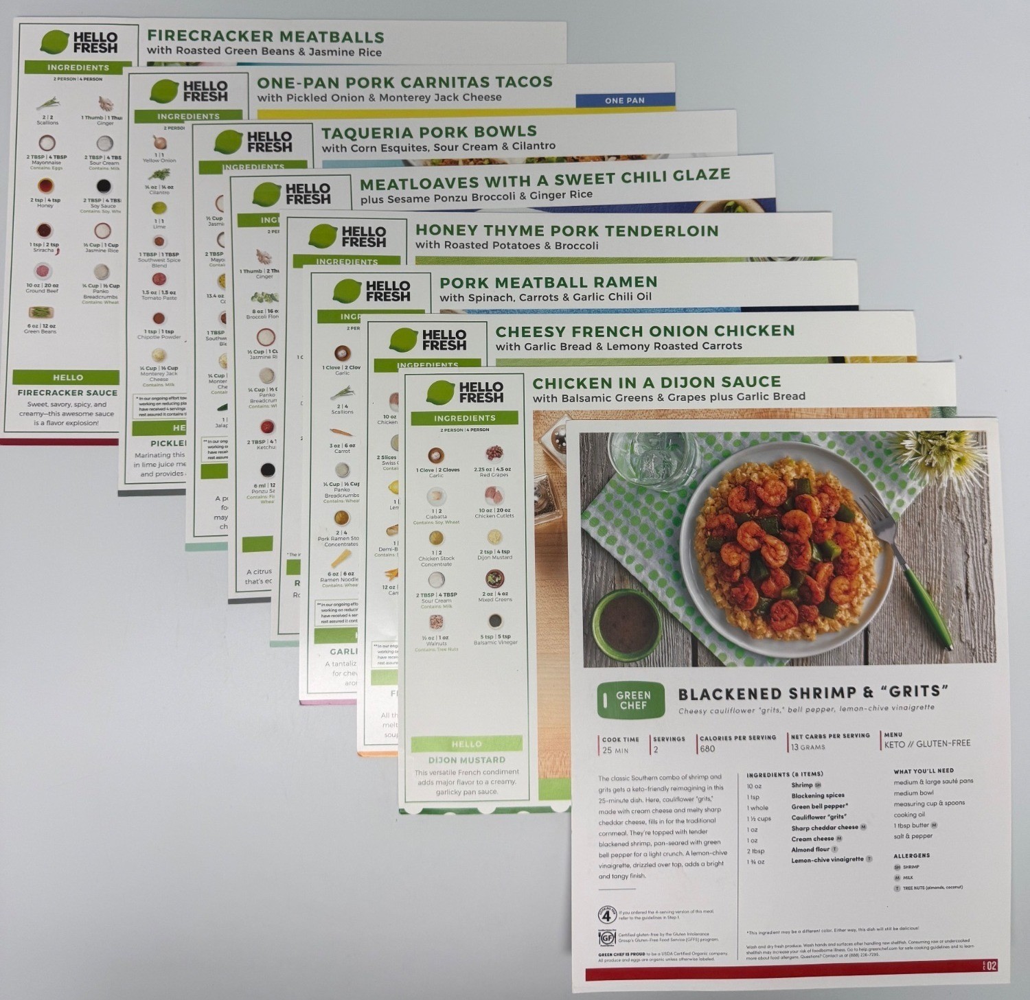 9 Hello Fresh Green Chef Recipe Cards Lot Beef Pork Chicken Shrimp