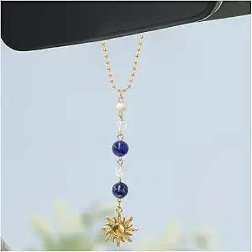 Sun Hanging Car Charm, Rear View Mirror Cute Boho Dangling Su Color: Dark Blue