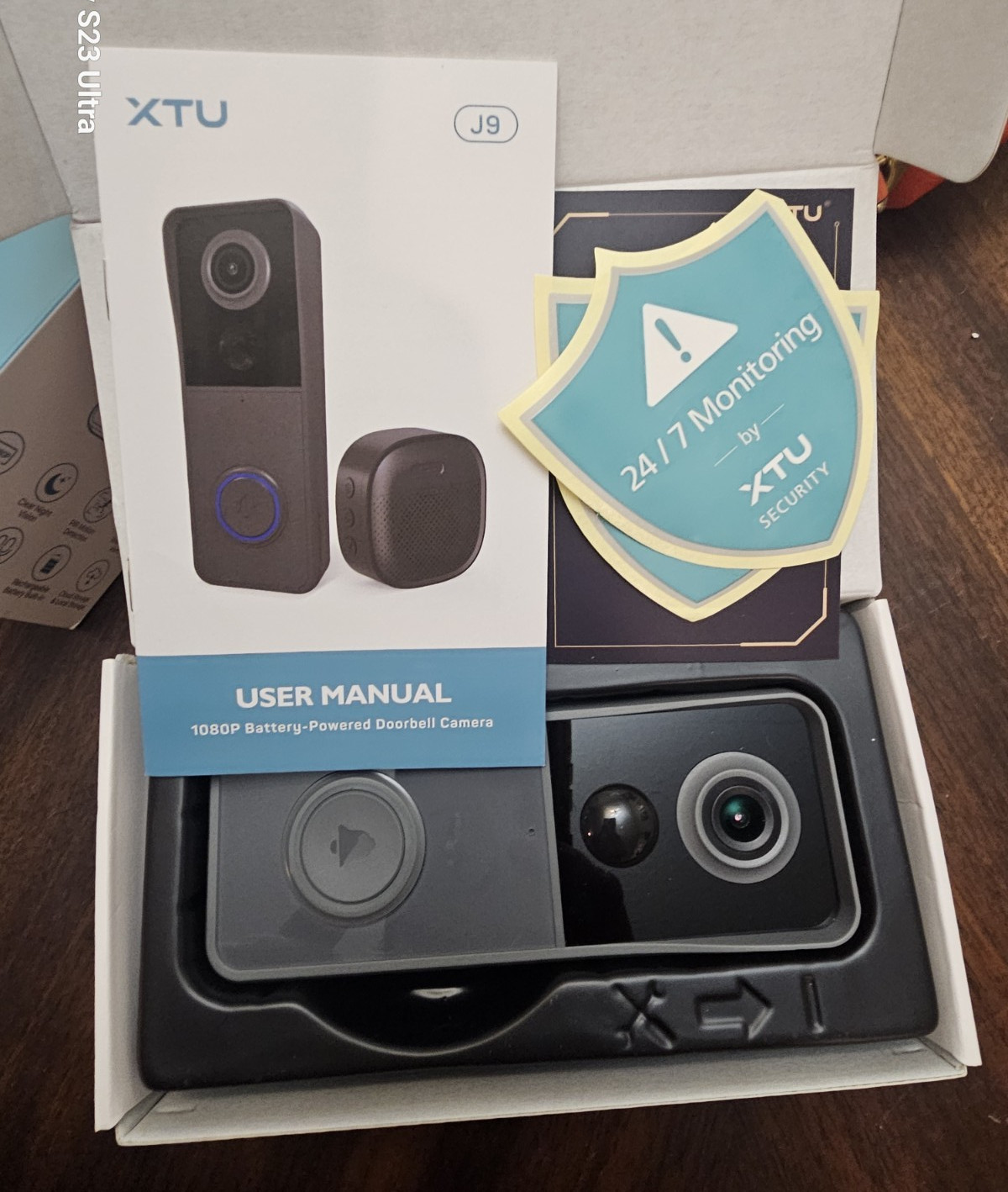 XTU J9 Battery Video Doorbell 1080p Wi-Fi Night Vision Motion Mic Black