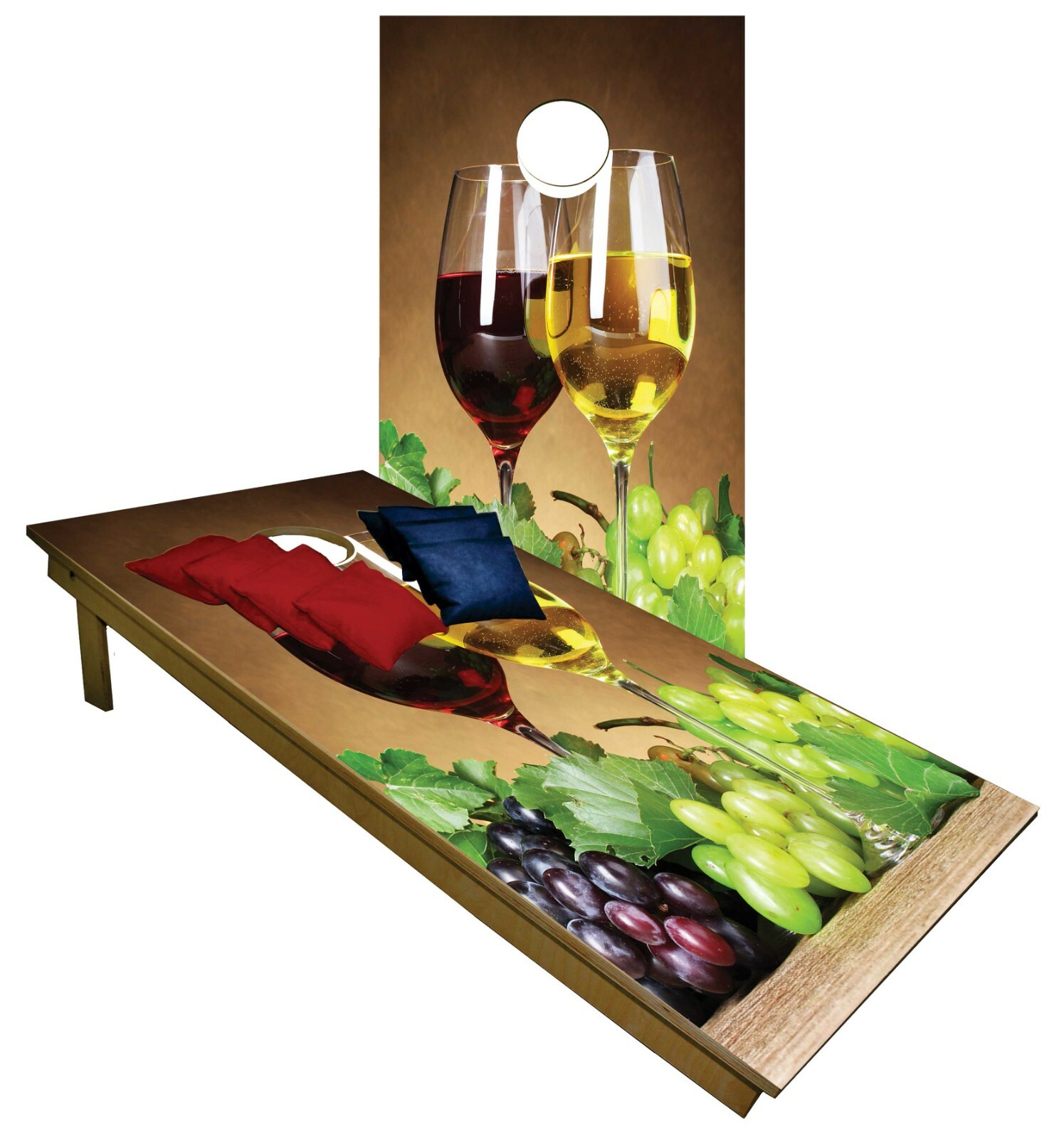 CORNHOLE BEANBAG TOSS GAME w Bags Game Boards Red & White Wine w/ Grapes Set