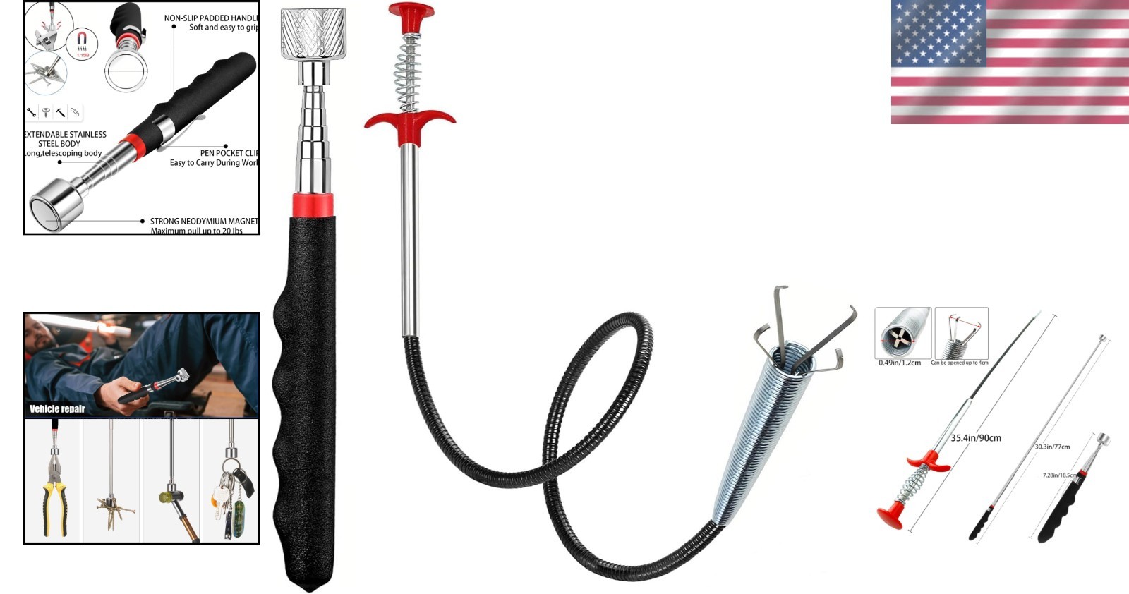Magnetic Pickup Tool and Grabber Set, 35-inch Flex