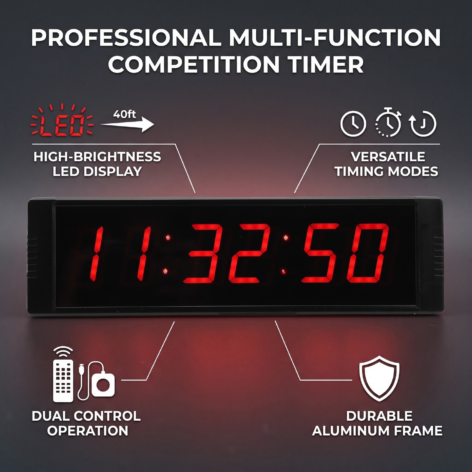 Large LED Timer With Remote Control Red Countdown Clock Stopwatch Interval Timer