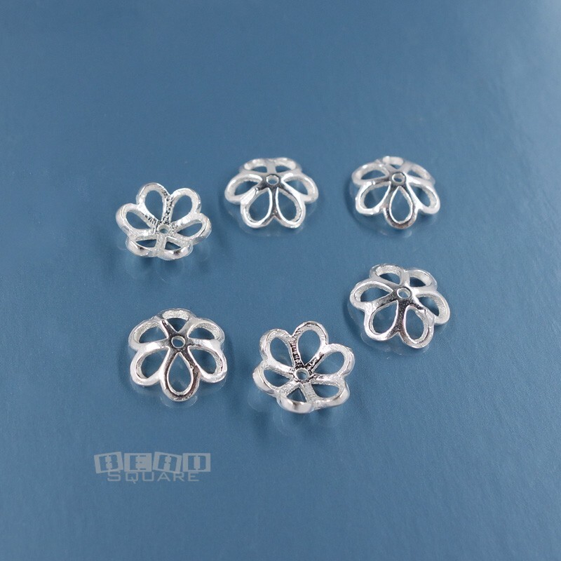 6 Solid Sterling Silver 8mm (8.5mm) Openwork Floral Bead Caps #33885