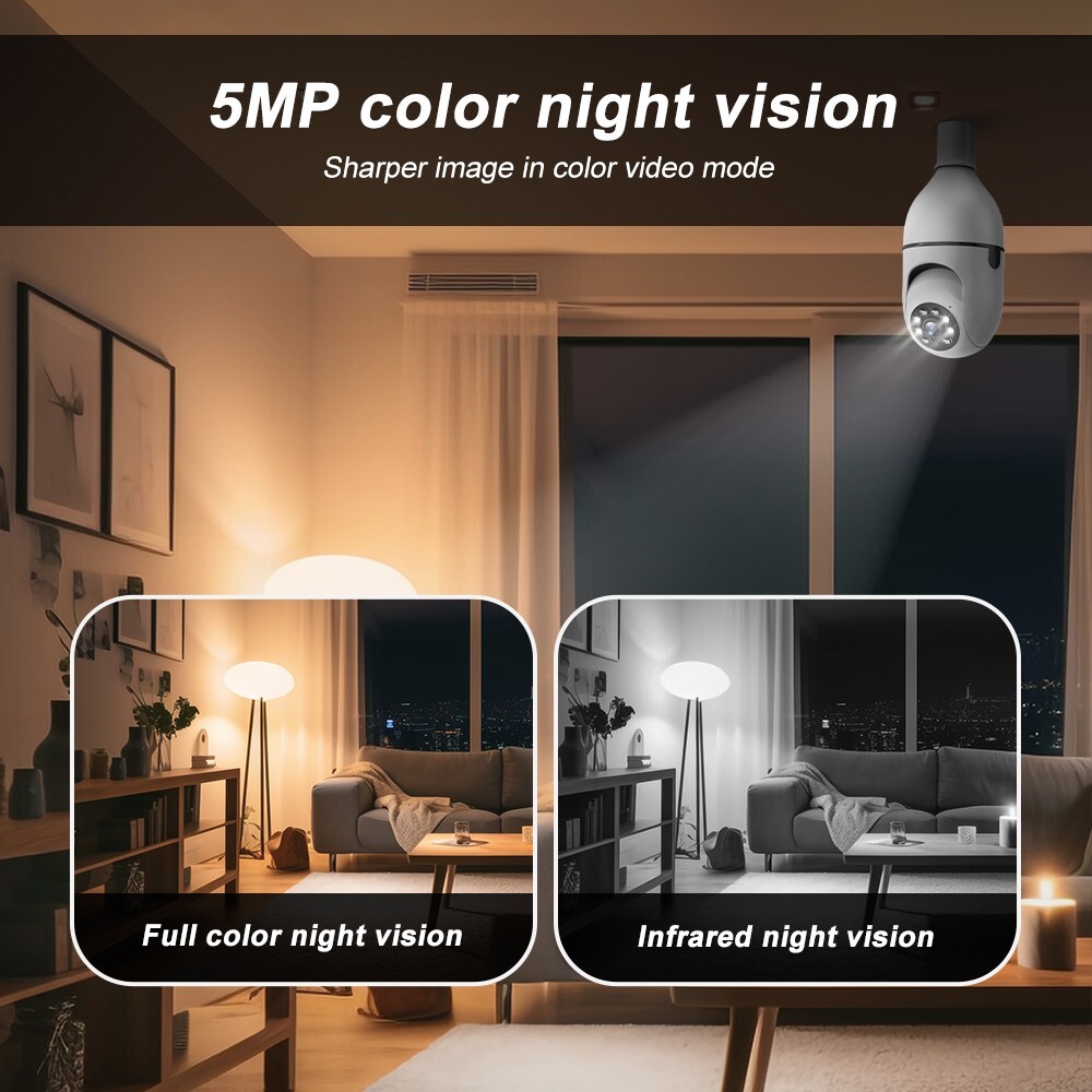 Light Bulb Camera 5MP IP 360° CCTV Camera WiFi IR Smart Home Wireless Security