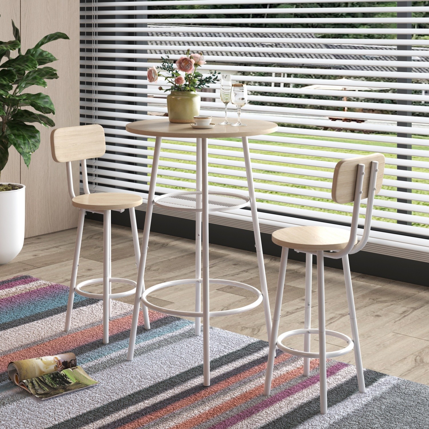 Modern 3 Piece Bar Table Set Counter Height Dining Kitchen Table w/ 2 Bar Stool