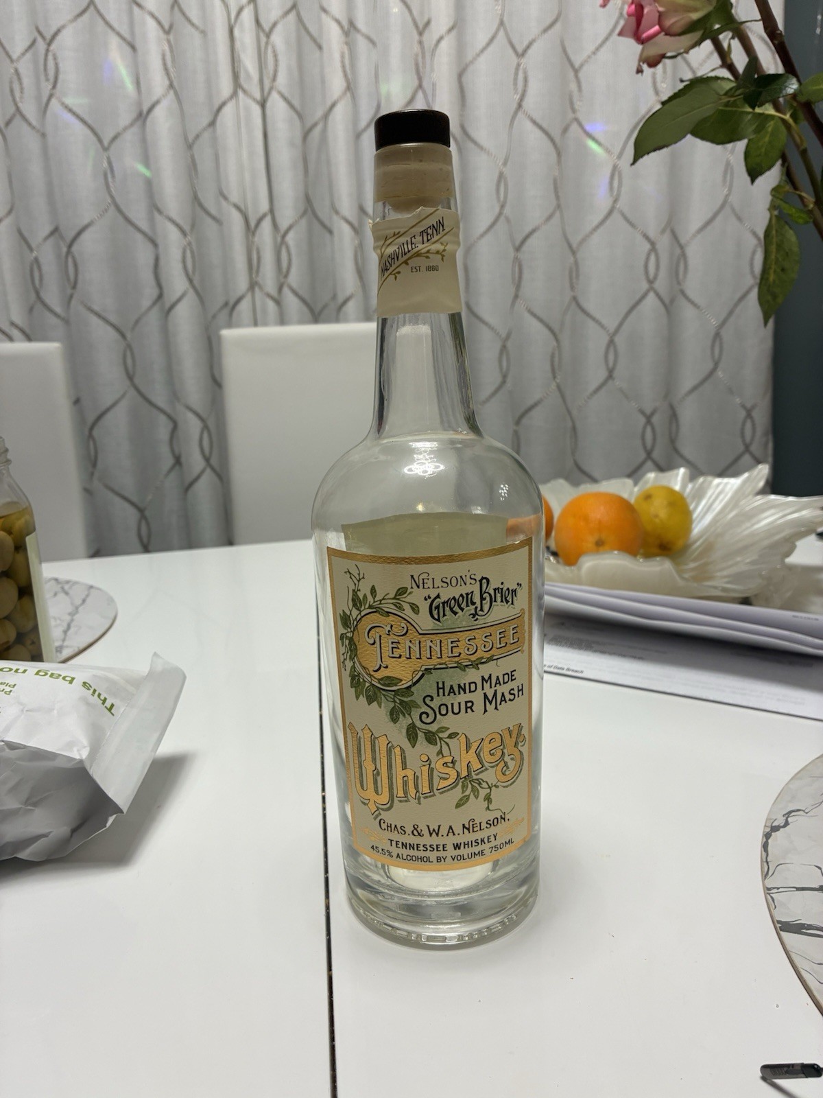 Nelson's Green Brier Tennessee Handmade Sour Mash Whiskey Bottle Empty and Clean