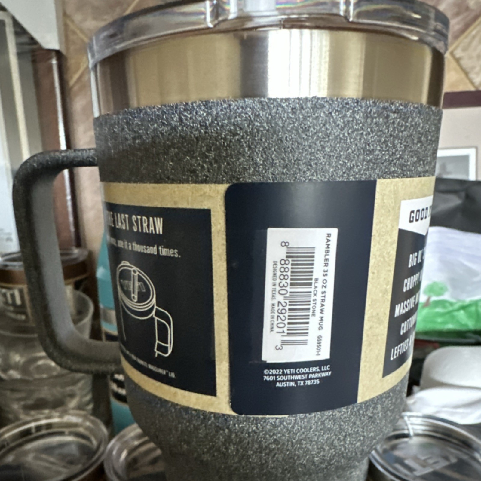 Yeti Rambler Black Stone 35 oz Mug with Straw Lid and Handle