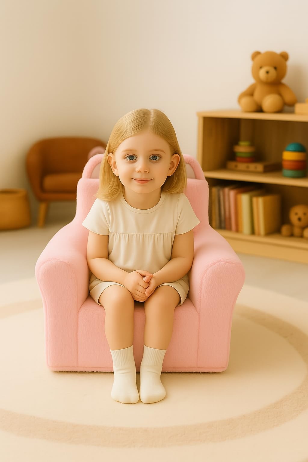Cute Animal Foam Chair, Soft Faux Rabbit Fur, Comfy Lounge Chair and Couch wi...