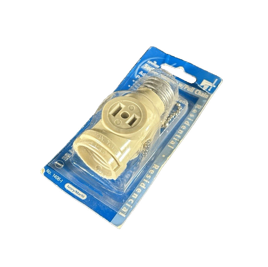 🔥 1 Unit ~ Leviton 1406-I Polarized Lamp Holder Adapter w/ Pull Chain & 2 Out🔥
