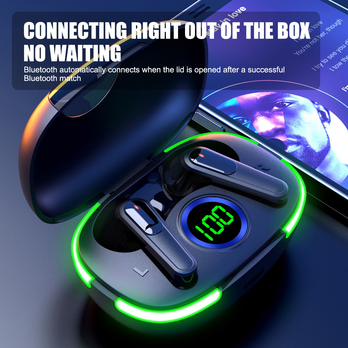 LED Display Wireless Bluetooth 5.3 Earbuds Waterproof Headset Noise Cancelling