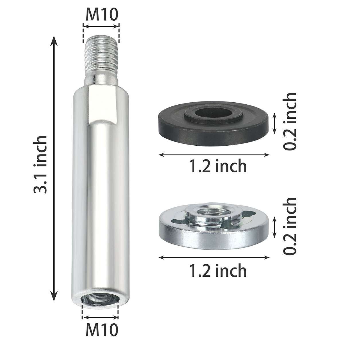 2pcs Angle Grinder Extension Connecting Rod M10 Thread Adapter Extension Shaft