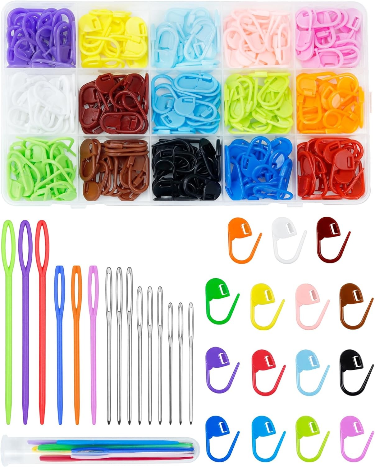 FIVEIZERO 220/900 Pieces Stitch Markers,with 15 Pcs Large 220PCS, Colorful
