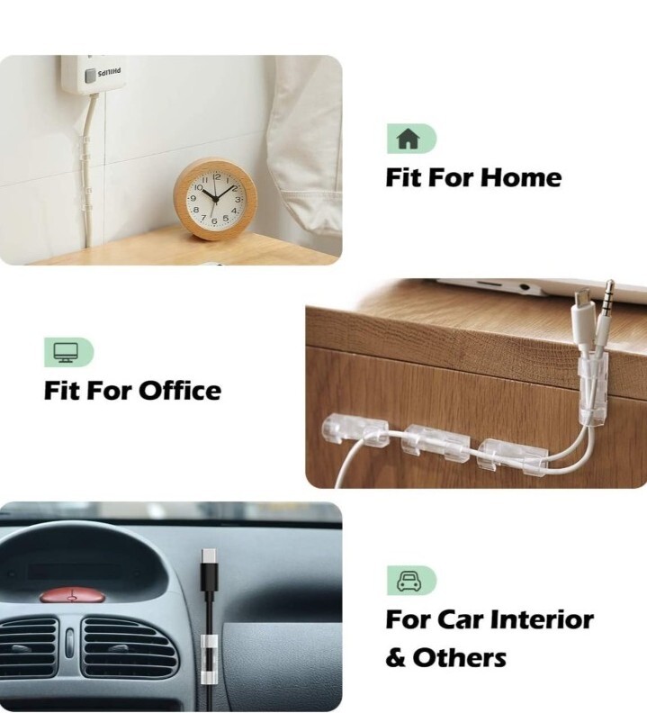 10 Kabelclips, Selbstklebende Kabelhalter für Schreibtisch, Netzkabel, Verlänger