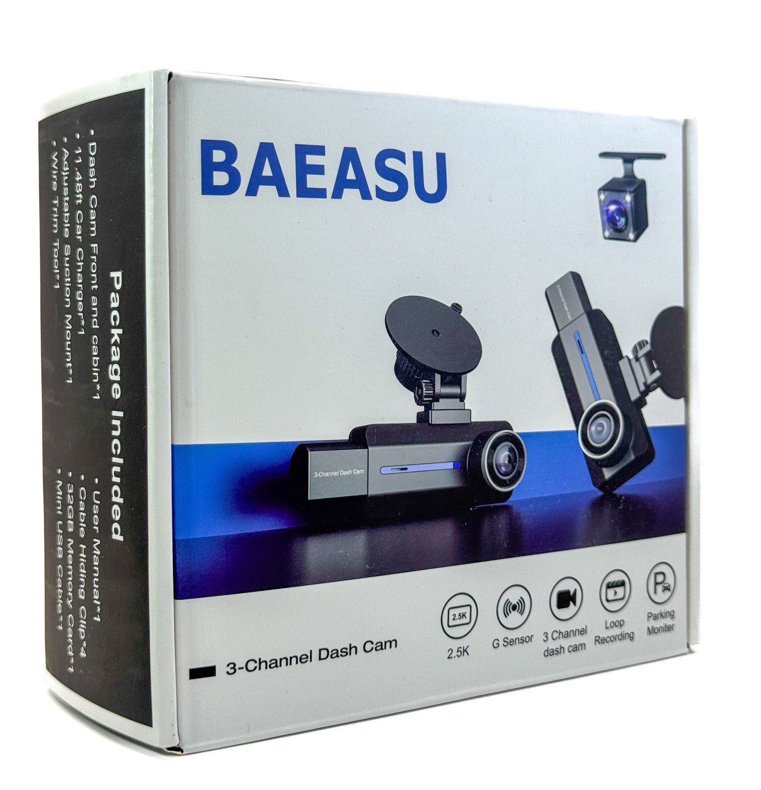 Dash Cam Front and Rear, 2.5K+1440P Triple Car Camera with 32GB Card 3 Channel