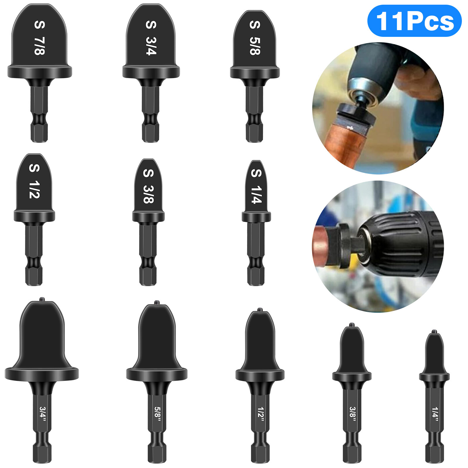 11x Swaging Drill Bit Tool Set HVAC Repair Kit Copper Pipe Flaring Tube Expander