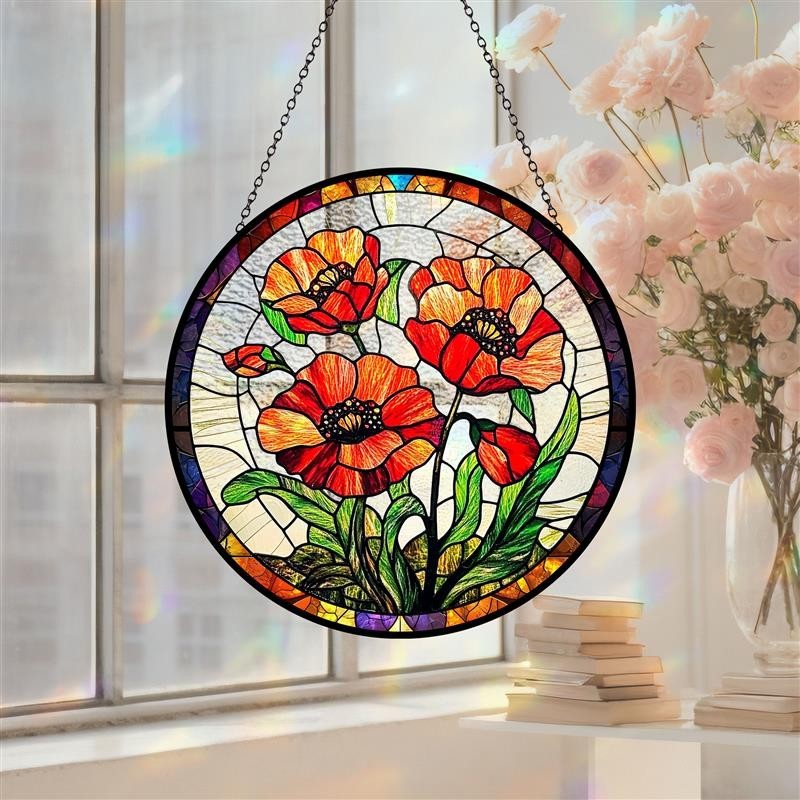 Poppy Flowers Suncatcher,Plant Home Decor,Botanical Art,Artistic Poppy,Memory