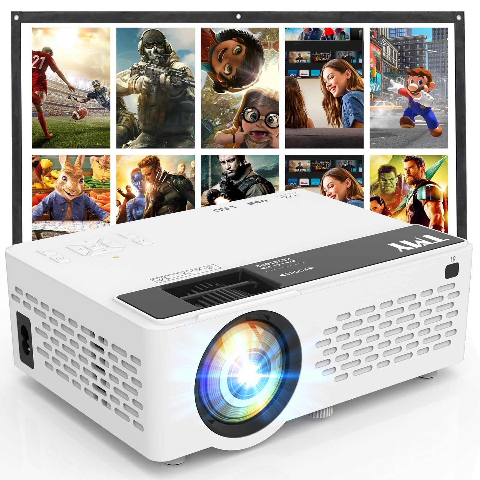 TMY 1080P Full HD Portable Mini Projector, Bluetooth Movie Projector,