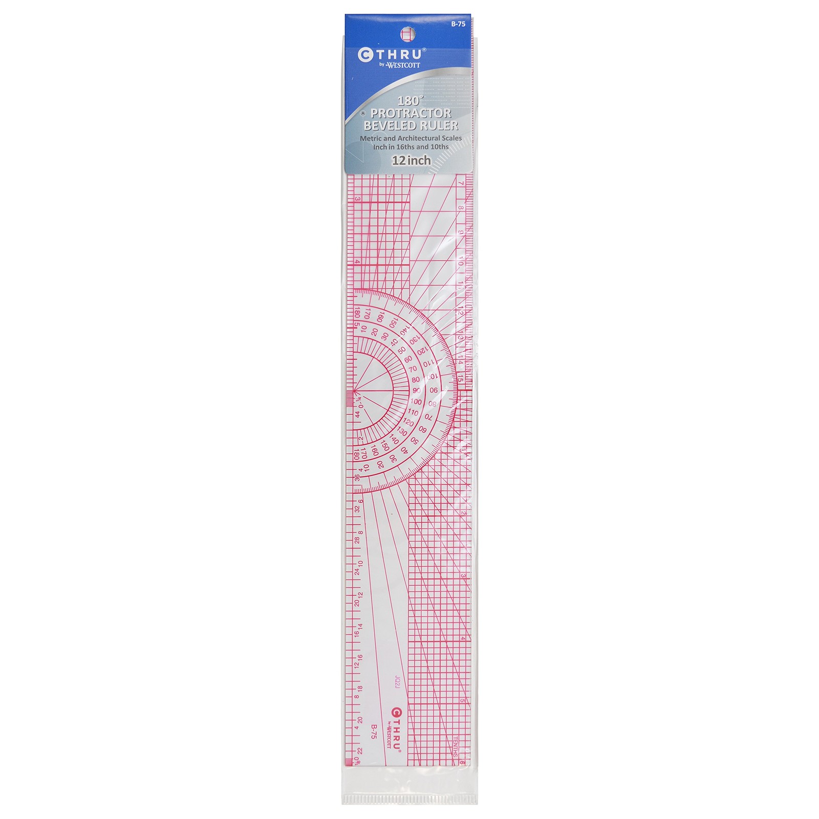 12 Inch Transparent Beveled Protractor Ruler B75 Math Measuring Tool