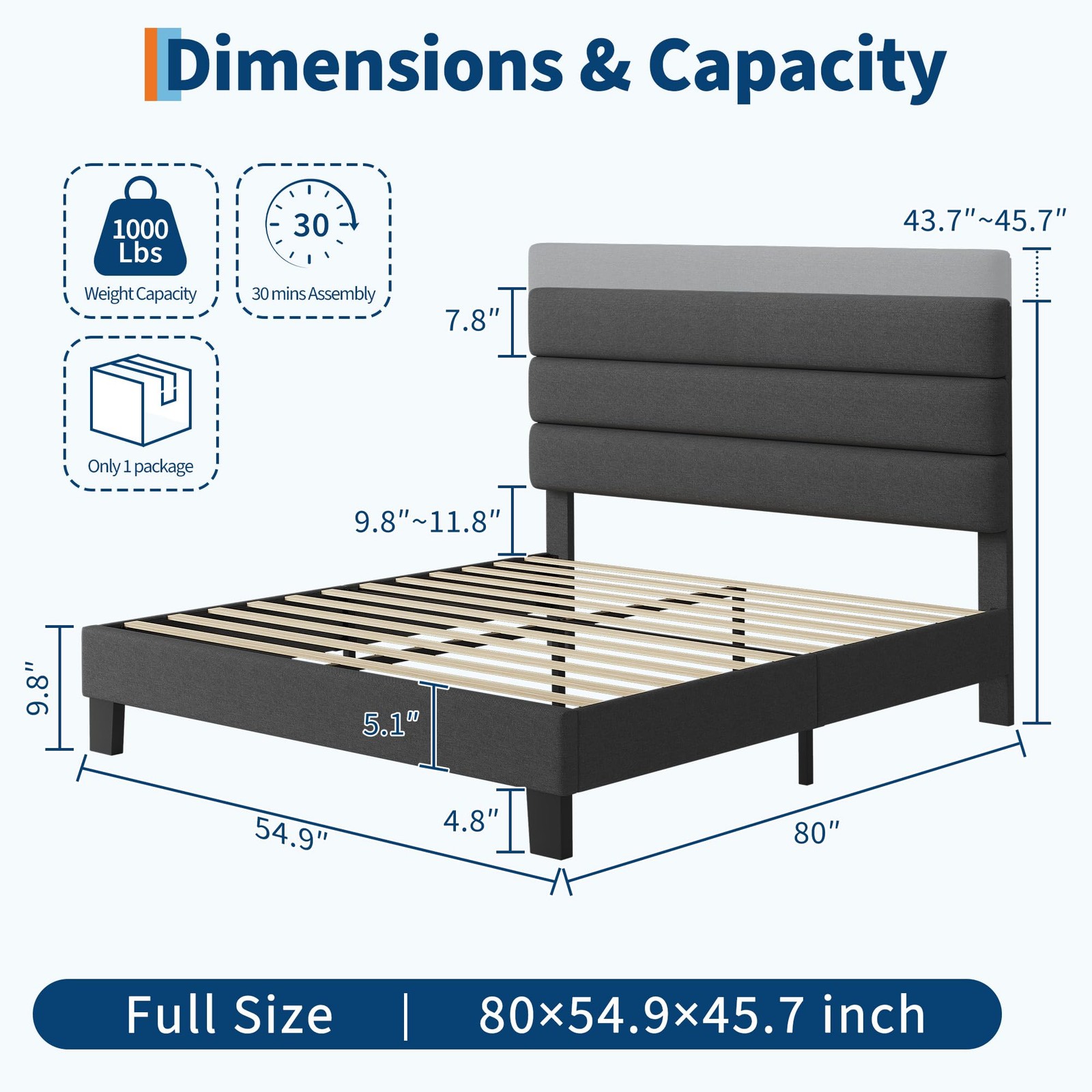 ✨Full Queen King Linen Upholstered Platform Bed Frame with Adjustable Headboard
