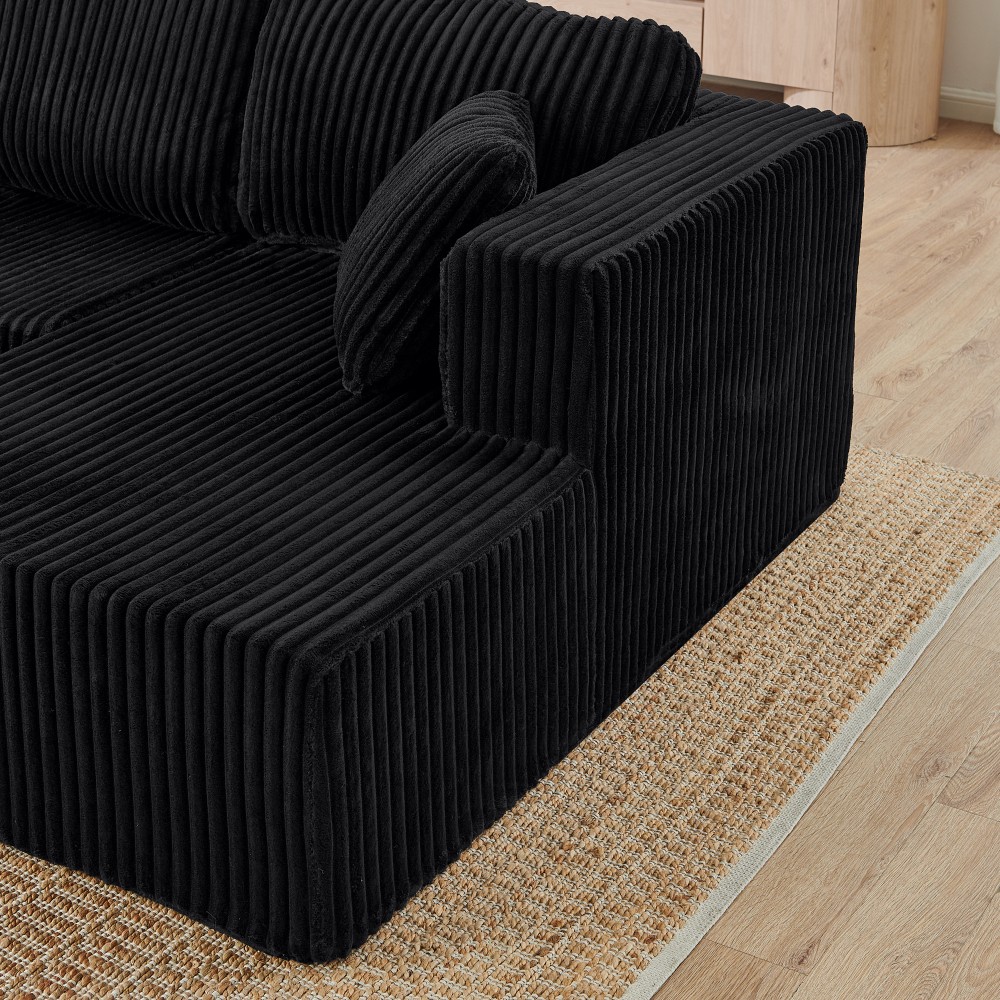 Green Corduroy Modern Sectional Sofa Sleeper 5-Seater Couch
