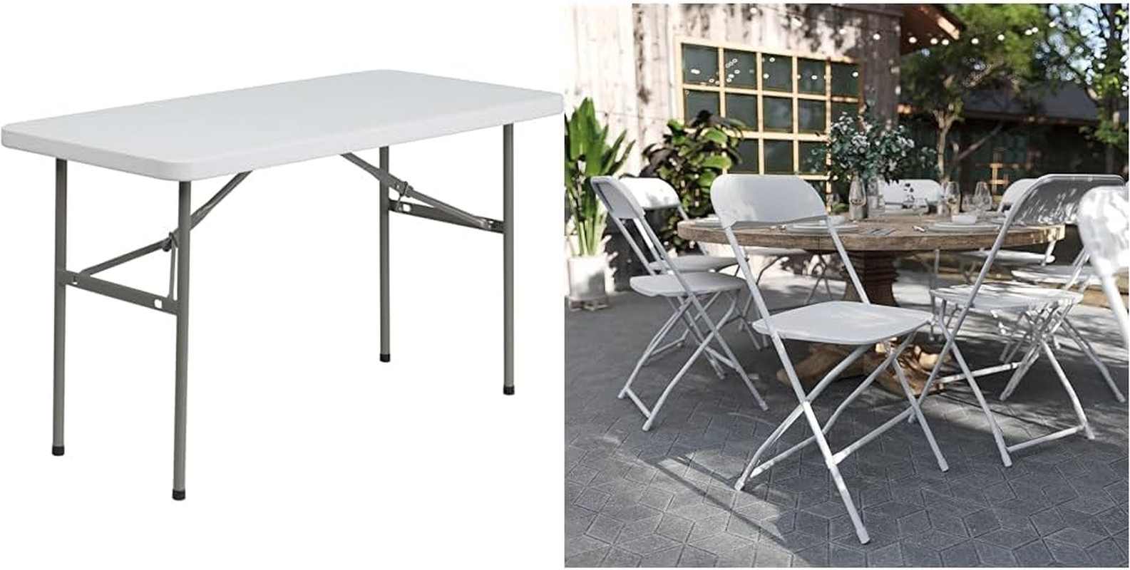 Elon 4-Foot Granite White Plastic Folding Table & Hercules Series Plastic Foldin