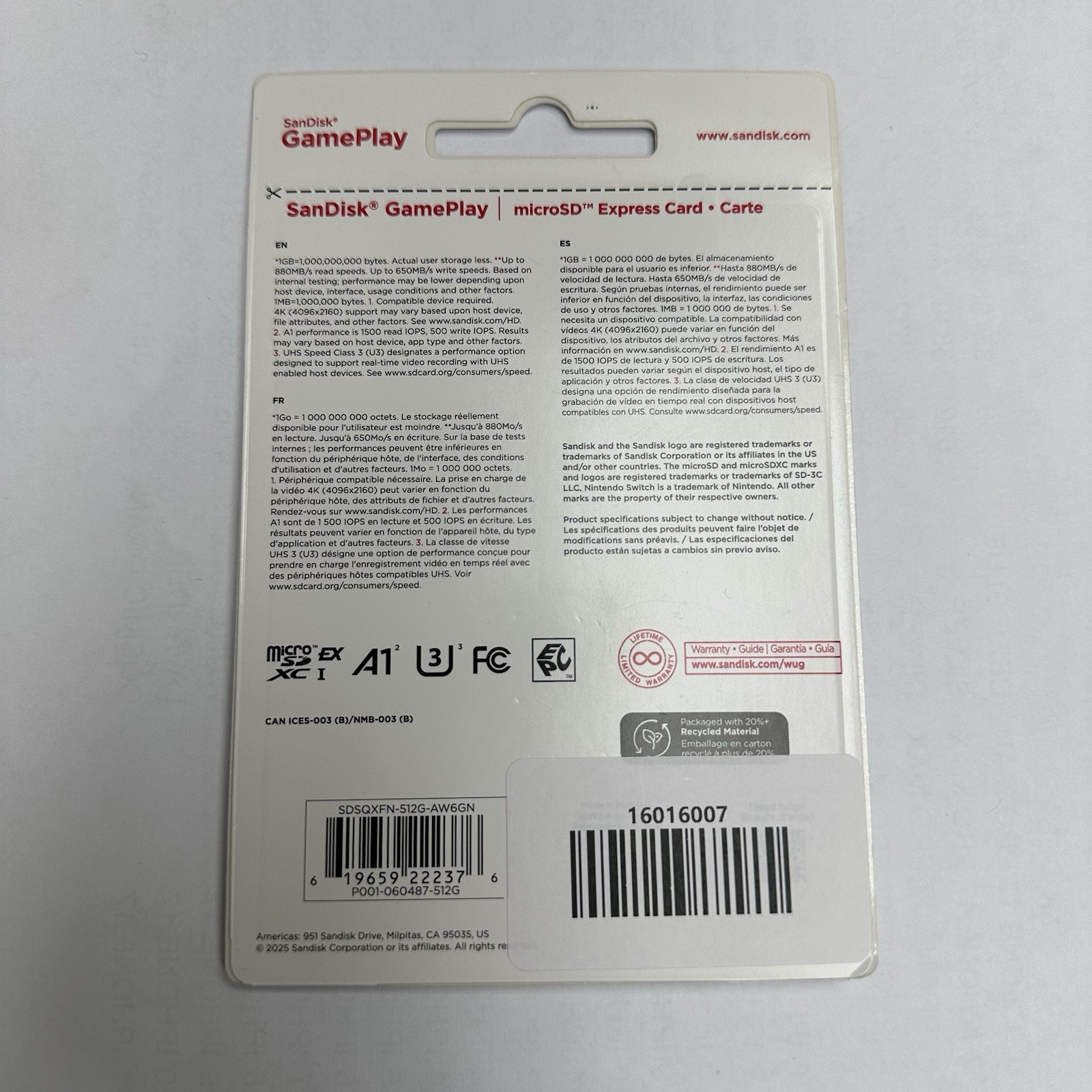 SanDisk MicroSD Express 512GB GamePlay Memory Card - New