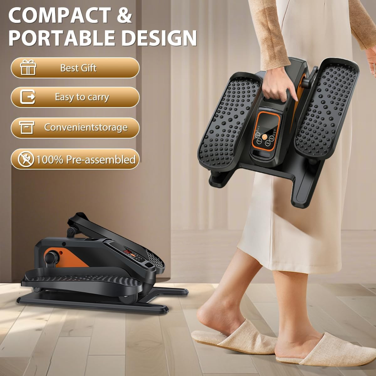 Quiet Under Desk Elliptical Machine with Remote, 15 Speeds, 5 Modes